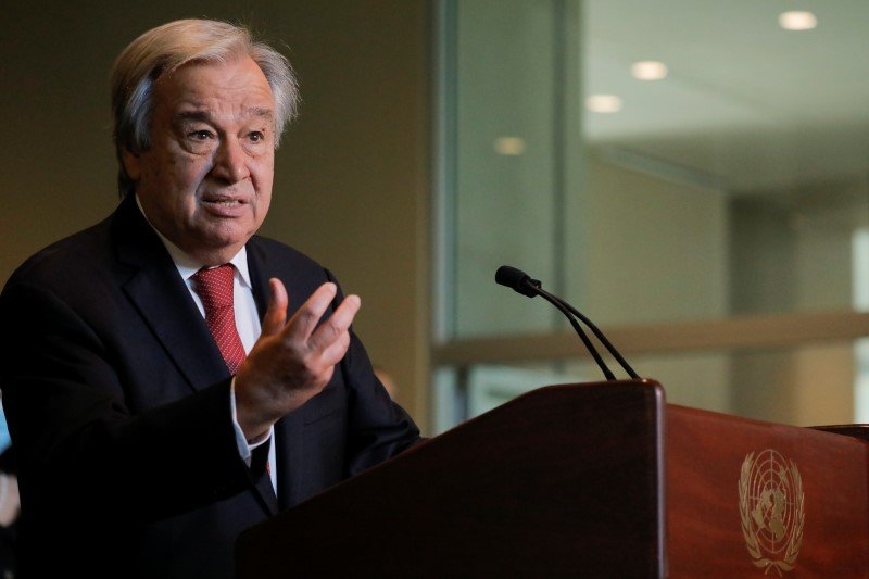 U.N. Secretary-General Antonio Guterres speaks as U.N. General Assembly appointed him for a second five-year term from January 1, 2022, in New York City