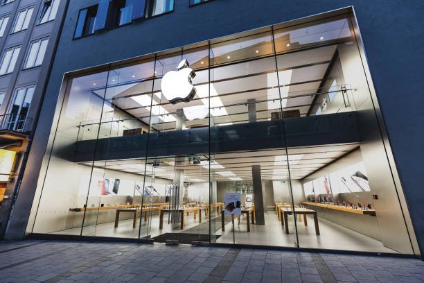 07 August 2019, Munchen, Germany: Apple Logo close-up at the store