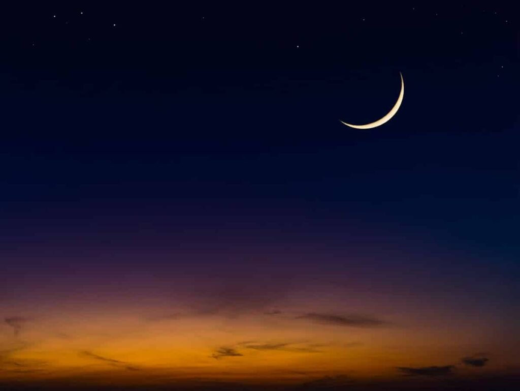 Islamic,Moon,Sky,On,Dark,Blue,Dusk,twilight,Sky,In,The